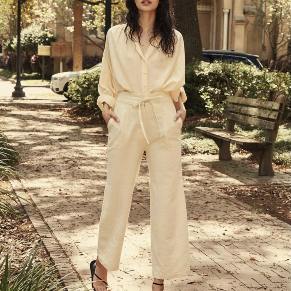 Doen Riviera Silk Linen Wide-Leg Pants in Nutmilk Ivory Cream 27 M S